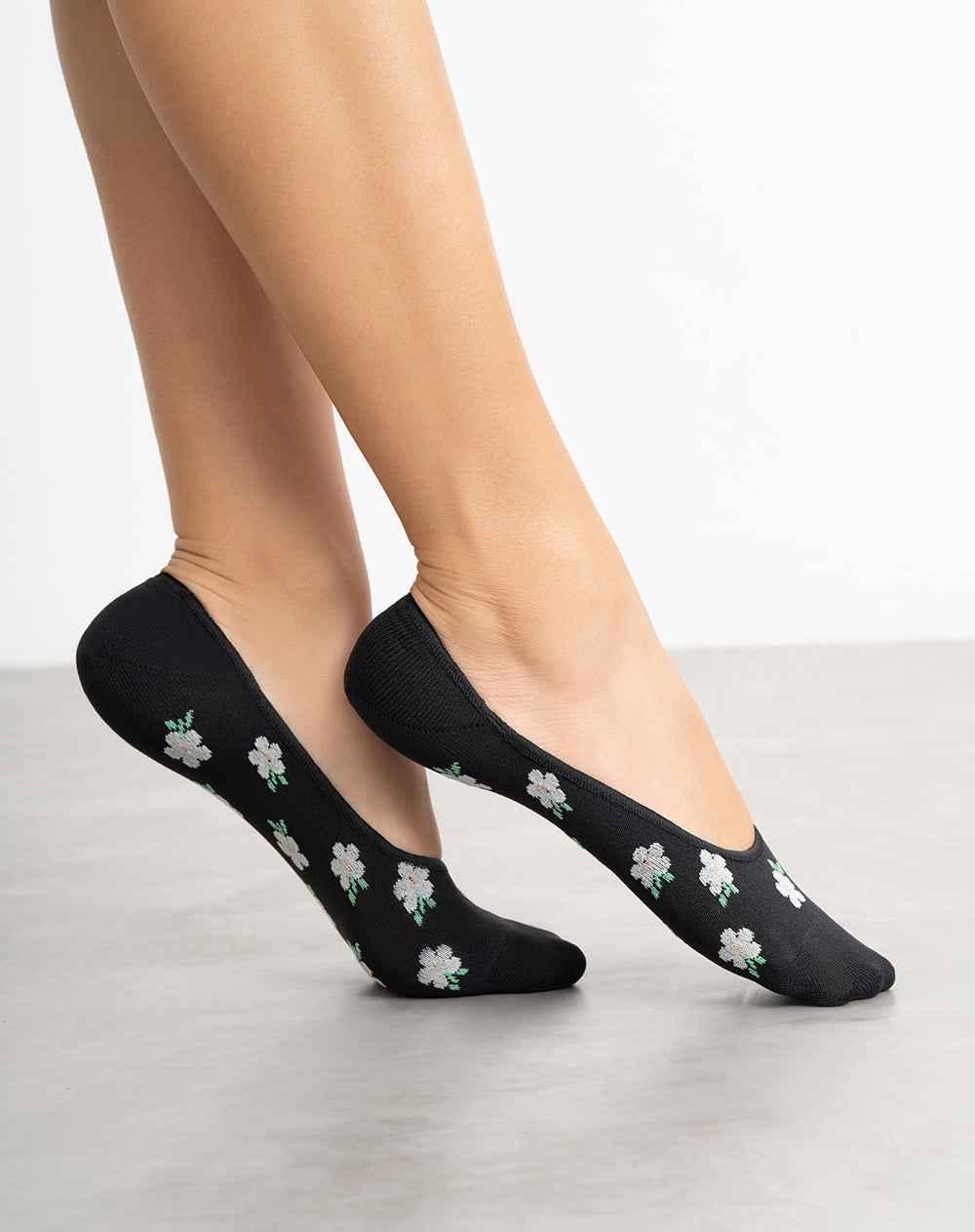 Medias mujer baletas negras flores | 9-11