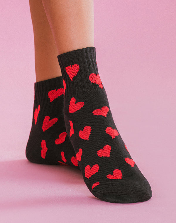 Medias mujer tobilleras negras corazones | 9-11
