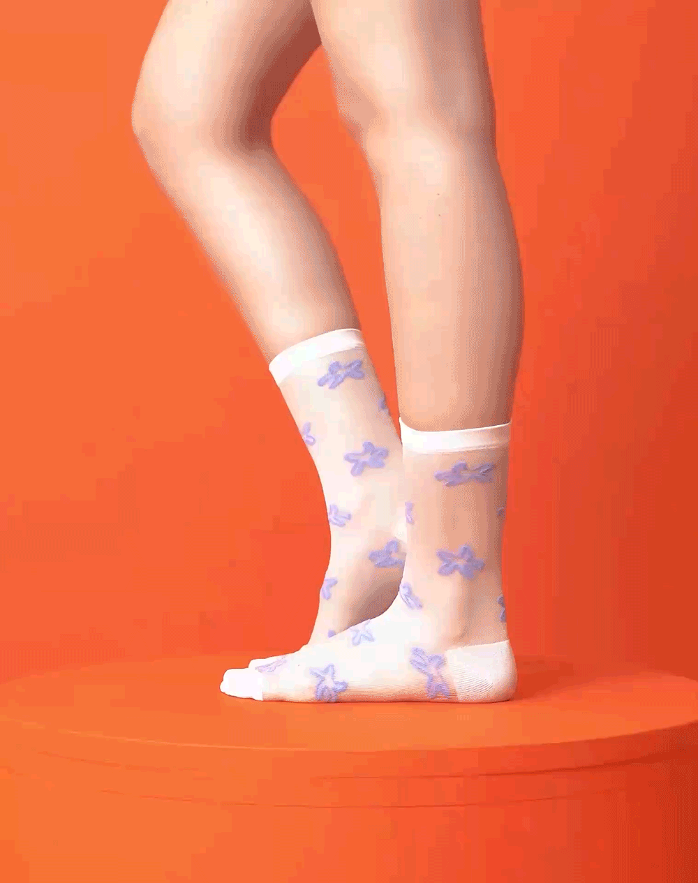 Medias para mujer largas con transparencia blancas y estrellas de mar