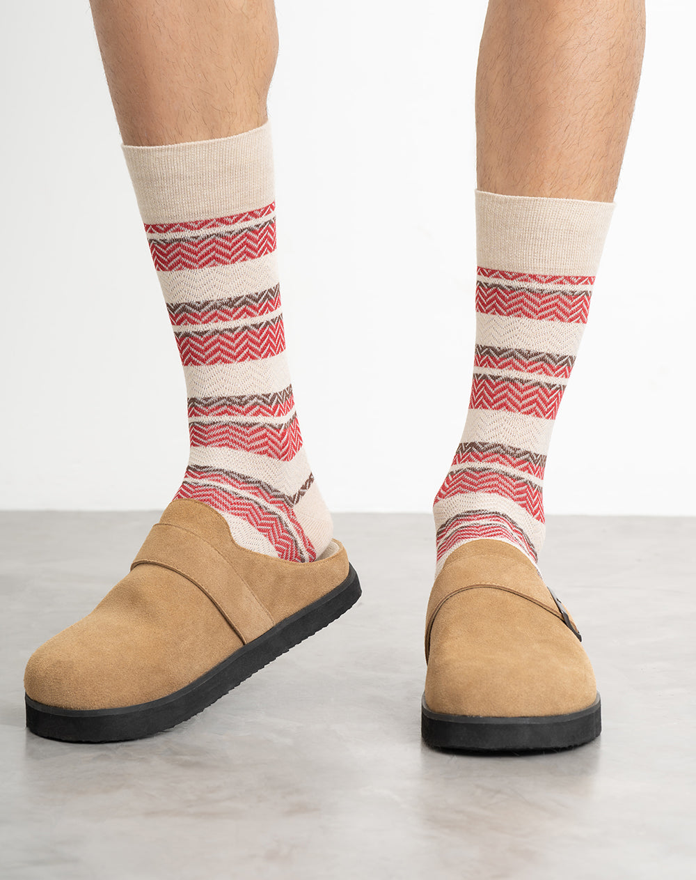 Medias hombre largas beige rayas | 10-12