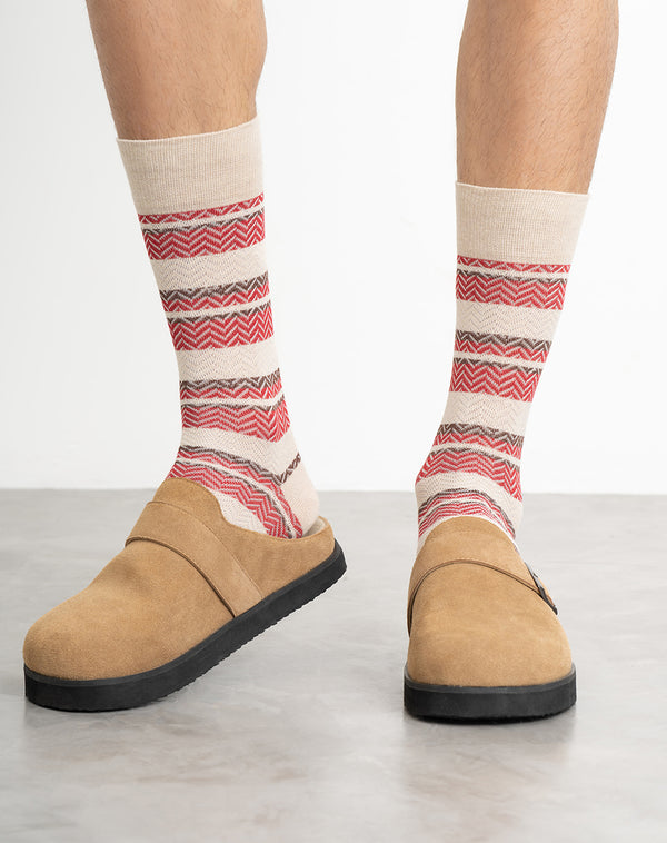 Medias hombre largas beige rayas | 10-12