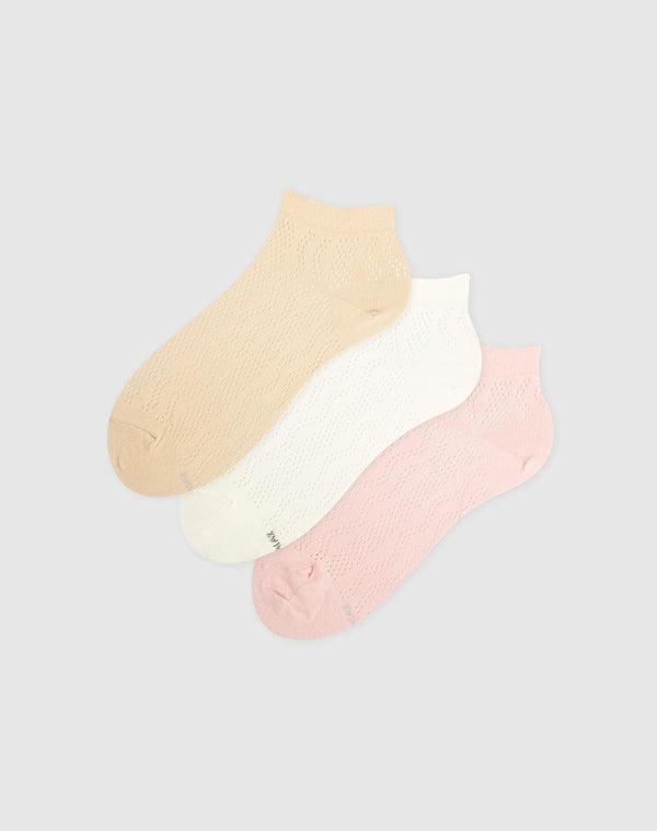 Medias para mujer tobilleras con persforado paquete x3 unds surtidas