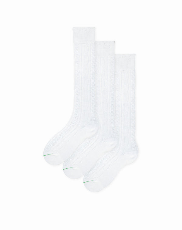 Medias para niñas extra largas colegiales paquete x3 unds blancas