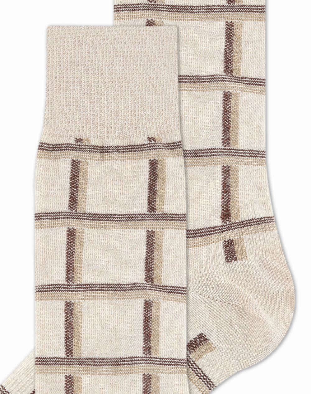 Medias largas beige jaspe cuadros