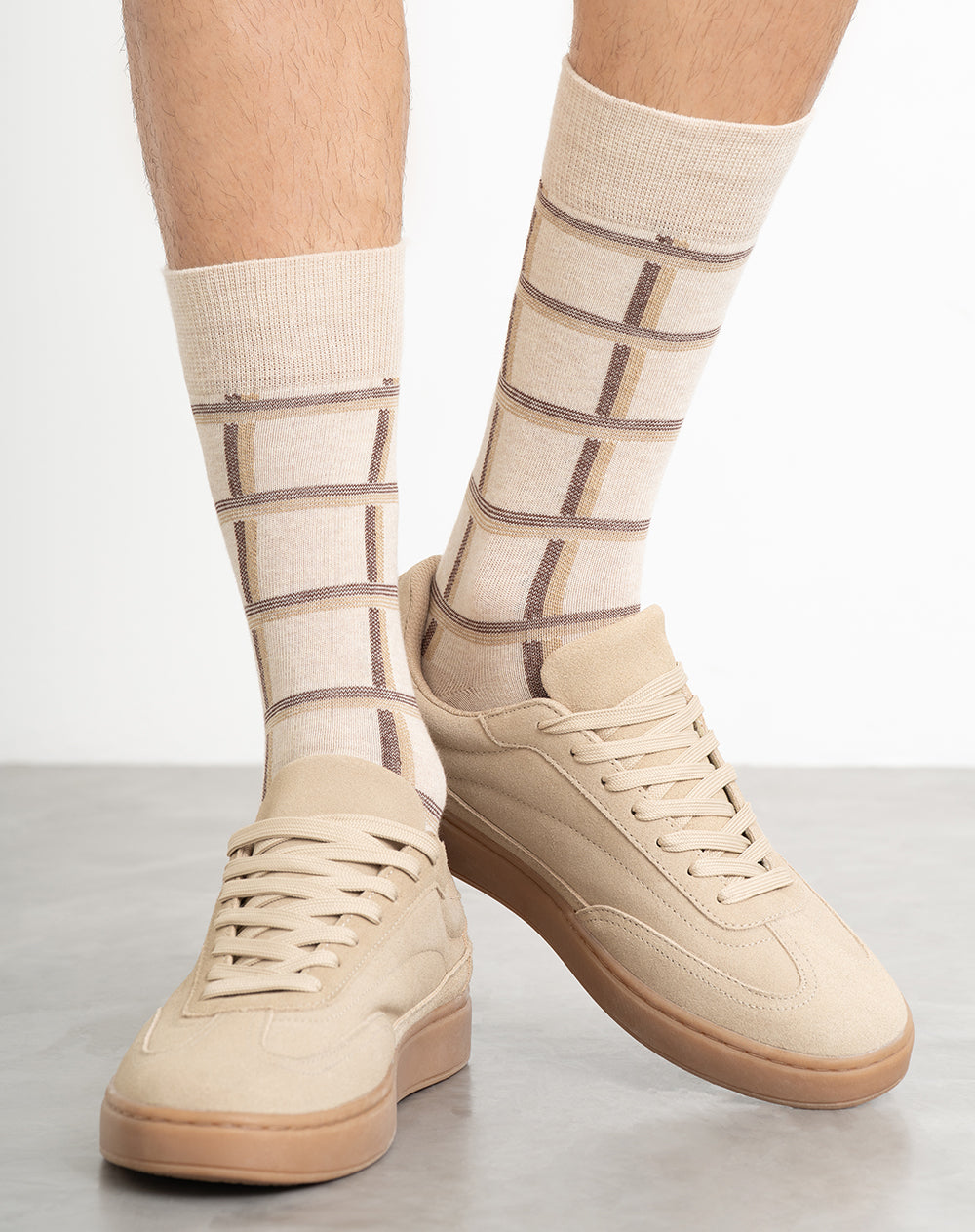 Medias hombre largas beige cuadros | 10-12