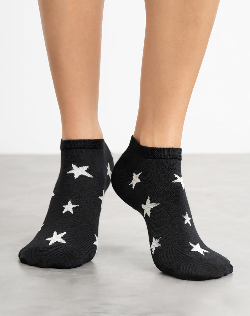 Medias mujer tobillera corta negras estrellas | 9-11