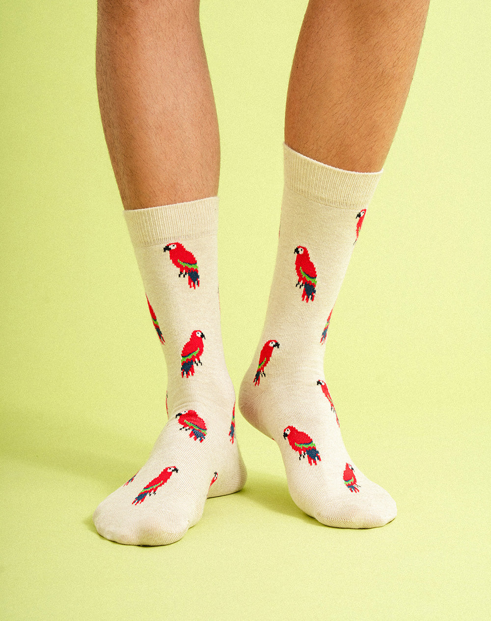 Medias edición especial largas beige con guacamayas + tobilleras cortas blancas