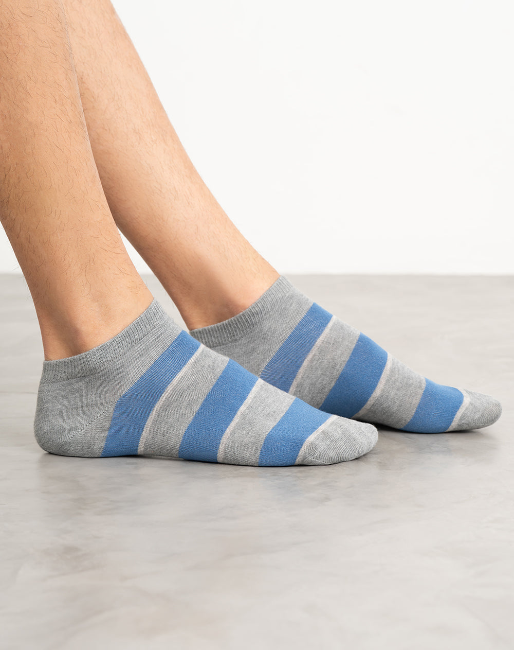 Medias hombre tobillera corta gris rayas | 10-12