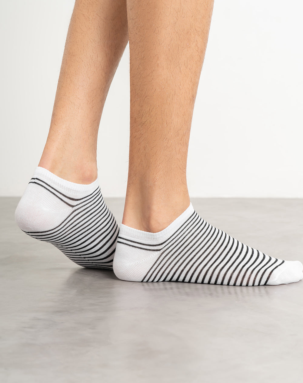 Medias hombre tobillera corta blanco rayas | 10-12