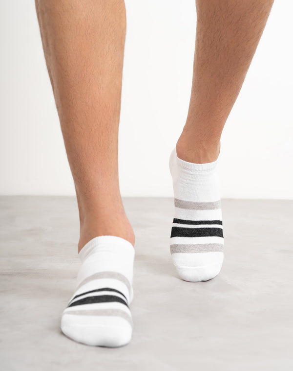Medias para hombre tobilleras cortas  blancas con rayas