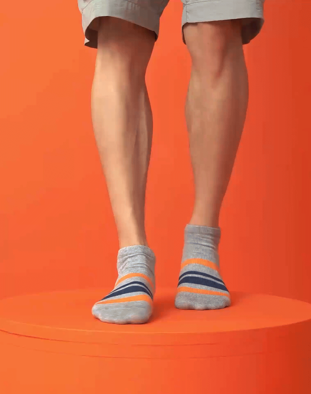 Medias para hombre tobilleras cortas  gris jaspe con rayas