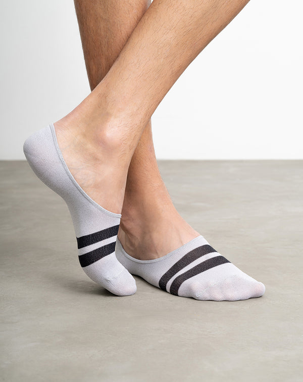 Medias para hombre tipo baleta protección en empeine gris jaspe con rayas