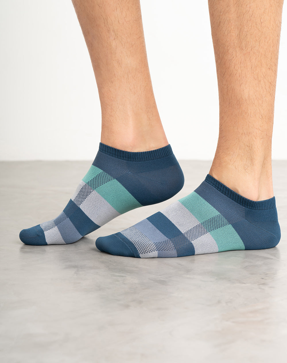 Medias hombre tobillera corta azules bloques | 10-12