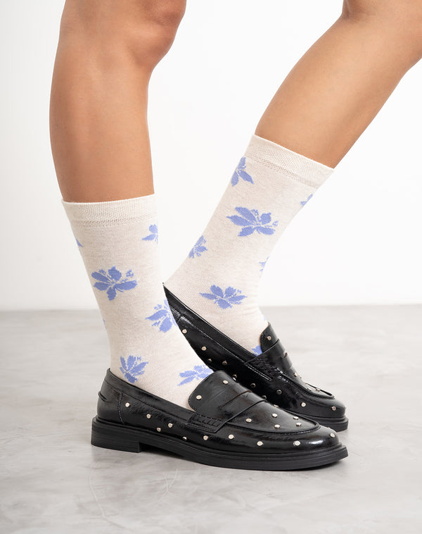 Medias para mujer largas beige jaspe con flores