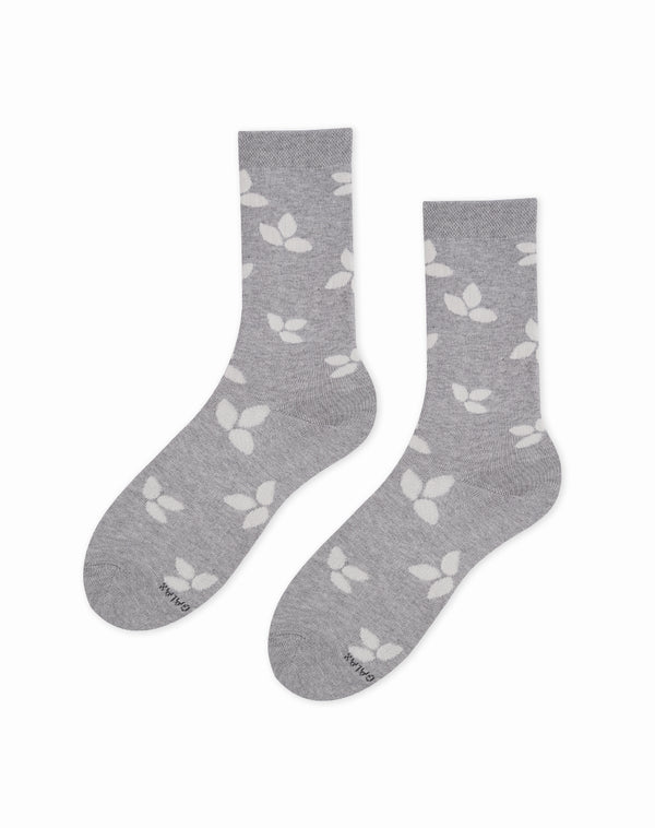 Medias para mujer largas  gris jaspe con hojas