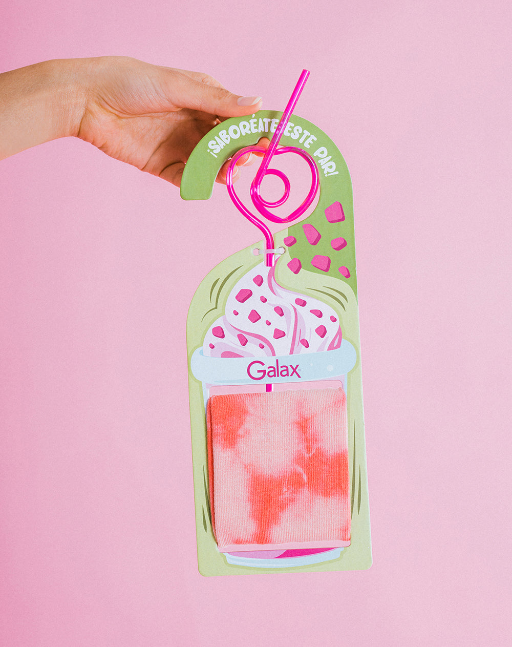 Medias unisex largas rosadas dibujo + empaque