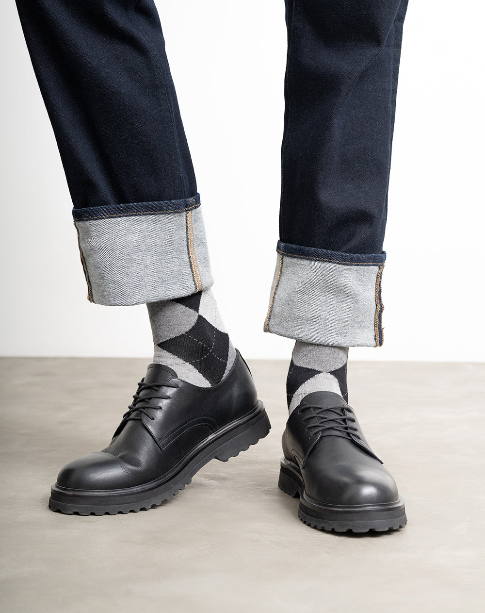 Medias hombre largas negras rombos | 10-12