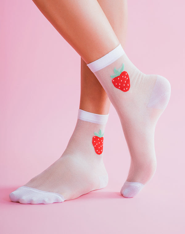 Medias mujer largas blancas fresas | 9-11
