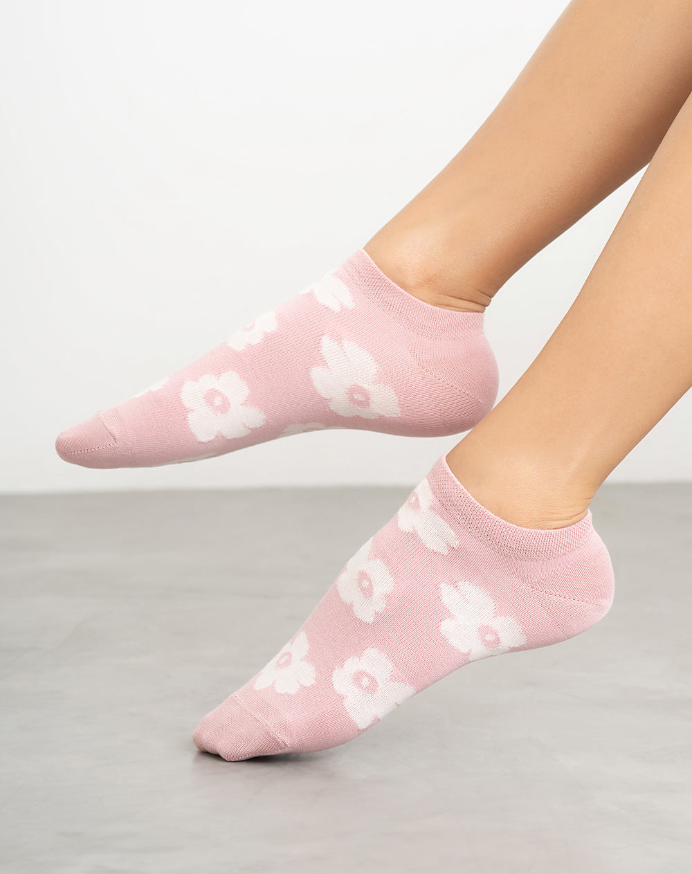 Medias mujer tobillera corta rosadas flores | 9-11