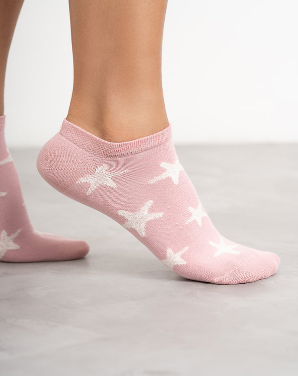 Medias para mujer tobilleras cortas  rosadas con estrellas