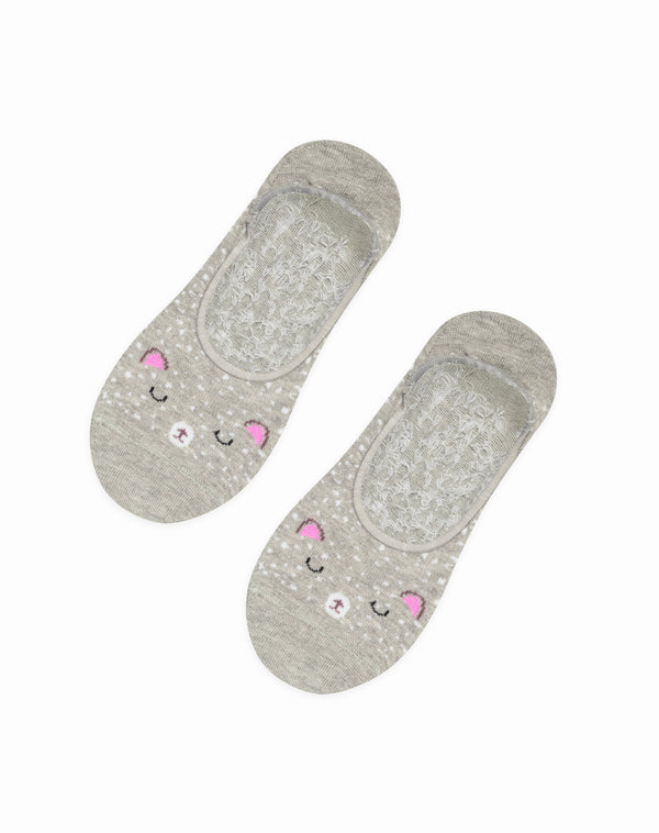 Medias para niñas tipo baleta  gris jaspe con dibujo ratón