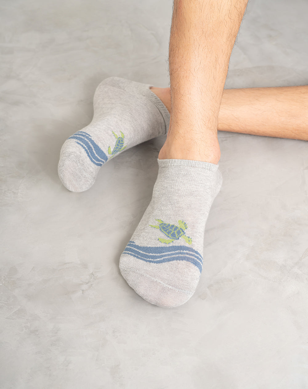 Medias para hombre tobilleras cortas  gris jaspe con tortuga