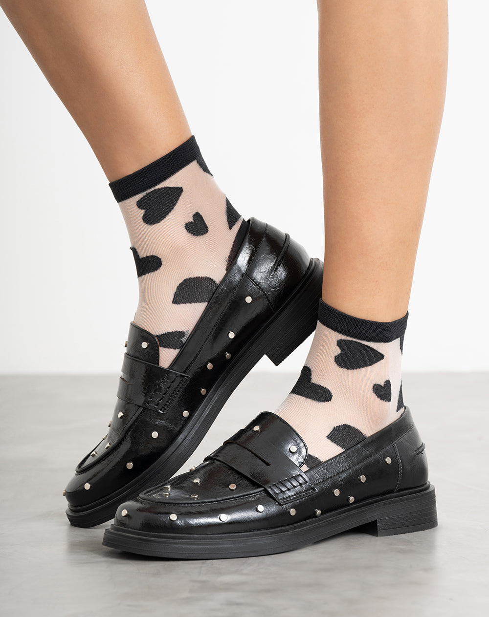 Medias mujer tobillera transparencia negras corazones | 9-11