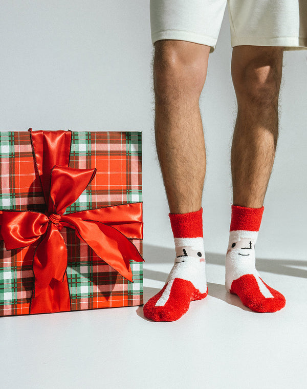 Medias  unisex largas calentadoras navideñas rojas antideslizantes