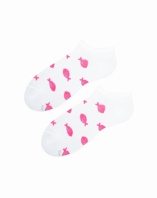 Medias para niñas tobilleras cortas  blancas con peces