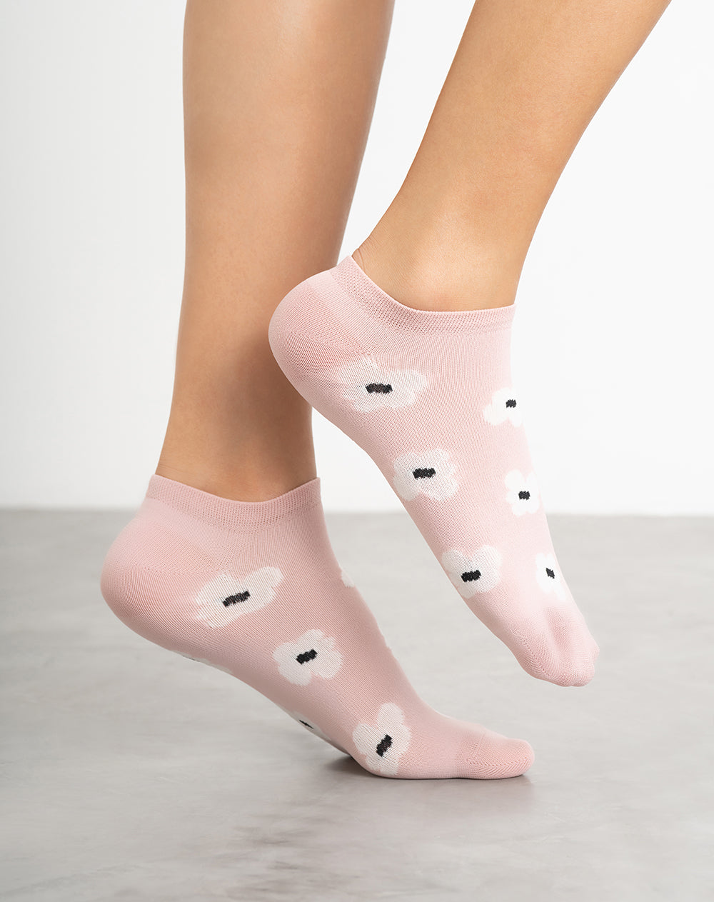 Medias mujer tobillera corta rosadas flores | 9-11