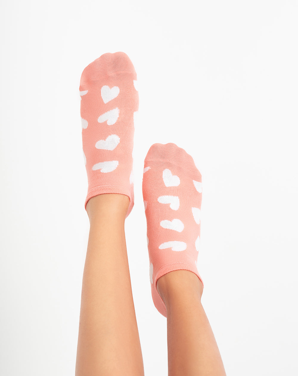 Medias mujer tobillera corta rosadas corazones | 9-11