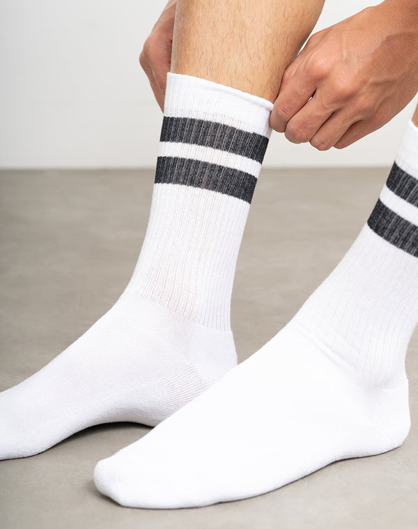 Medias para hombre largas pisada suave blancas acanaladas