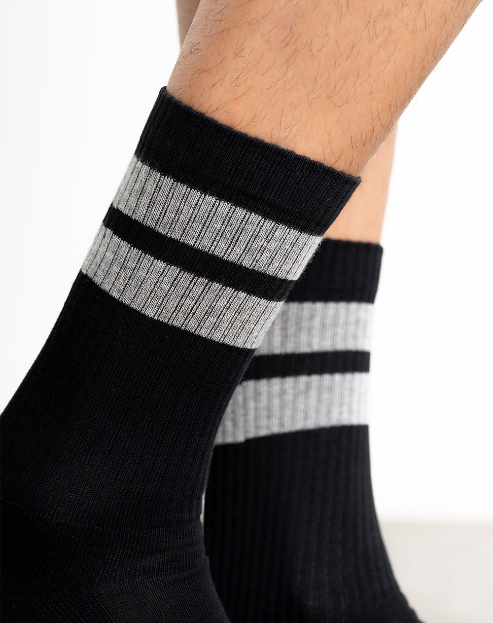 Medias para hombre largas pisada suave negras acanaladas